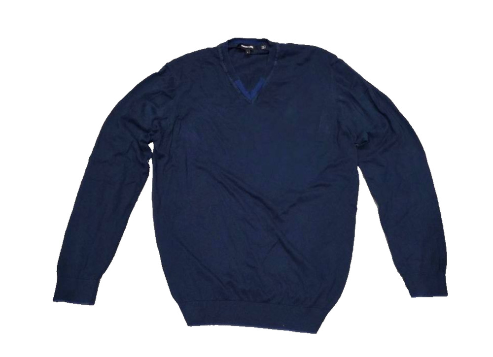 Jared Lang V-Neck cotton Sweater Men Navy Large A006850